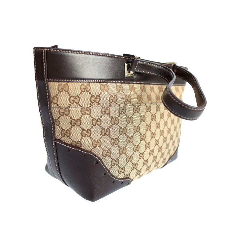 Gucci beige GG monogram canvas brown leather horsebit Tote Shoulder Bag - Picture 2 of 9